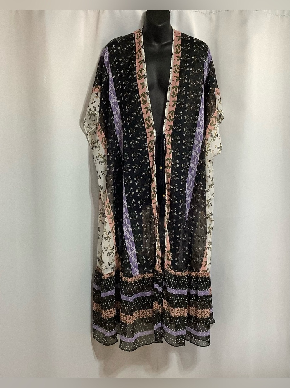 Steve Madden Boho Sheer Floral Ruffle Duster Cardigan One Size